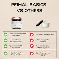 Primal Basics organic lavender oil bottle signals calming fragrance in routine.