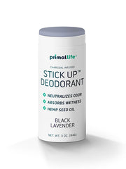 Primal Life Organics stick-up deodorant with bentonite clay absorbs moisture and neutralizes odors.