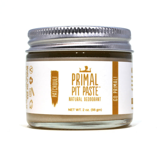 Primal Pit Paste Patchouli deodorant stick front view for all-day odor control