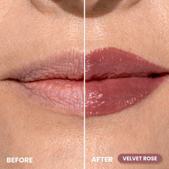 PrimePrometics PrimeLip Velvet Rose swatch demonstrates buildable tint with subtle gloss