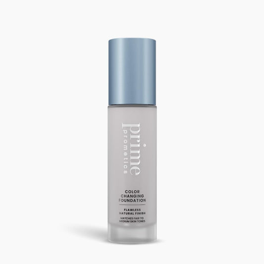 Prime Prometics self-adjusting shade foundation blends for a seamless skin match.