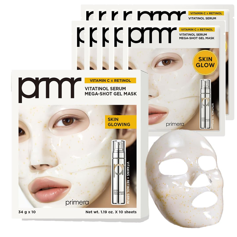 Primera Vitatinol serum overnight mask packaging highlights convenient gel delivery.
