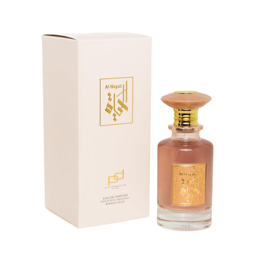 Prince Parfums Dubai Al Hayat bottle front, elegant luxury fragrance for radiant femininity.