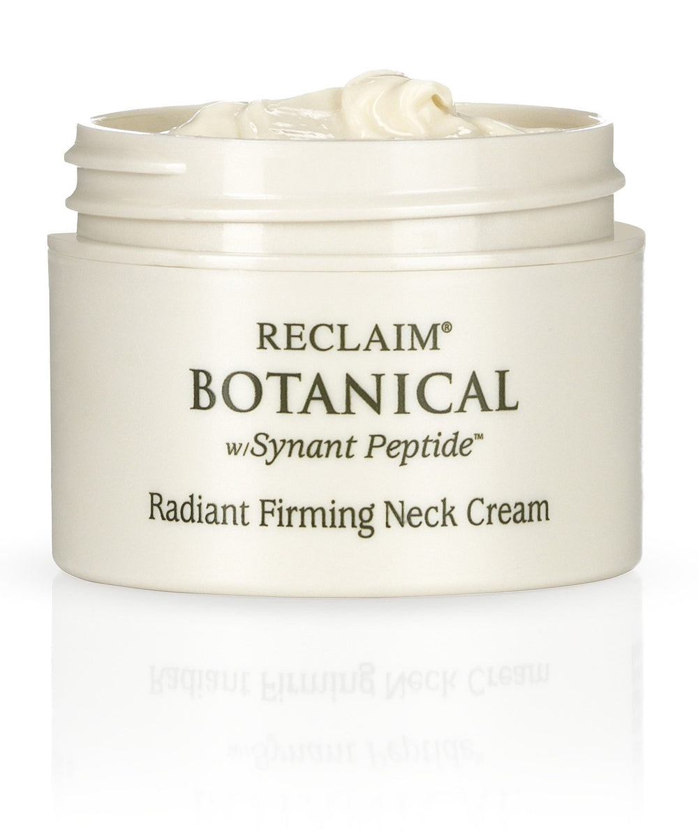 Principal Secret Radiant Firming Neck Cream label on jar indicating dermatologist-tested formula