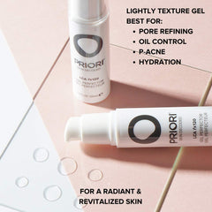 PRIORI Gel Perfector close-up highlights unclogged pores for a smoother complexion.