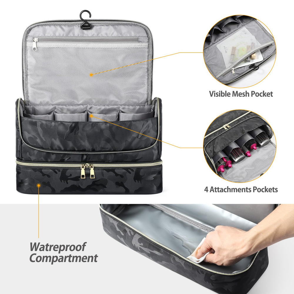 Pripher waterproof compartment protects tools in bathroom and during trips.