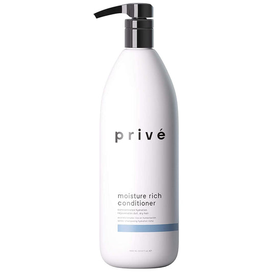 Prive Moisture Rich Conditioner bottle showcases nourishing formula for dry hair