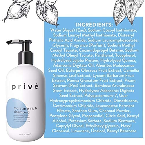 Prive Moisture Rich Shampoo in shower scene emphasizes color-safe cleansing
