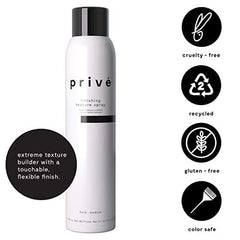 Prive texture spray root lift volume in-use shot for added body.