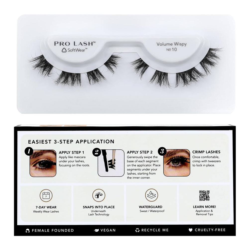 Pro Lash SoftWear No. 10 wispy cluster lashes for daily volume and comfortable wear.