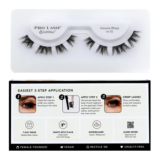 Pro Lash SoftWear No. 10 wispy cluster lashes for daily volume and comfortable wear.