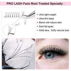 PRO LASHBEAUTY premade fans 3d-4d close-up highlights versatile length options