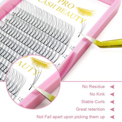 Lightweight short-stem premade fans deliver comfortable wear on 18mm lashes.