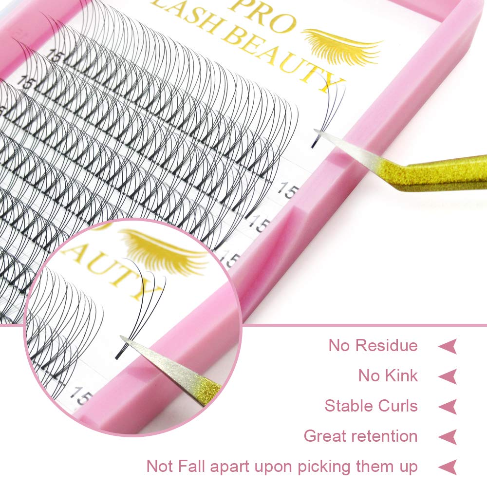 PRO LASHBEAUTY premade fans with stable D curl for lasting shape