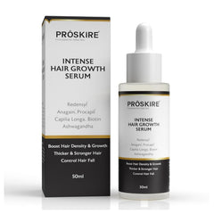 Pro-skir'e Intense Hair Growth Serum bottle with dropper for scalp nourishment.