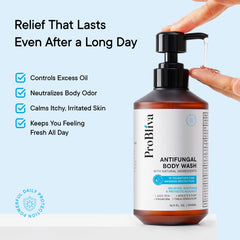 ProBliva Antifungal Body Wash with aloe and witch hazel soothes sensitive skin.