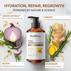 ProBliva Biotin Shampoo label close-up highlighting strengthening ingredients.