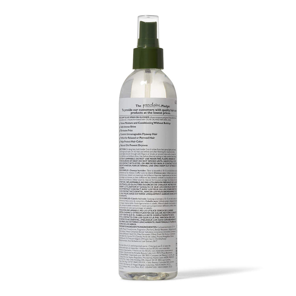 Proclaim Olive Spray On Glosser color-preservation styling on relaxed or permed hair