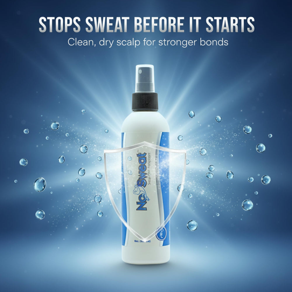 No Sweat spray-action demonstrated for quick, even application near the scalp.