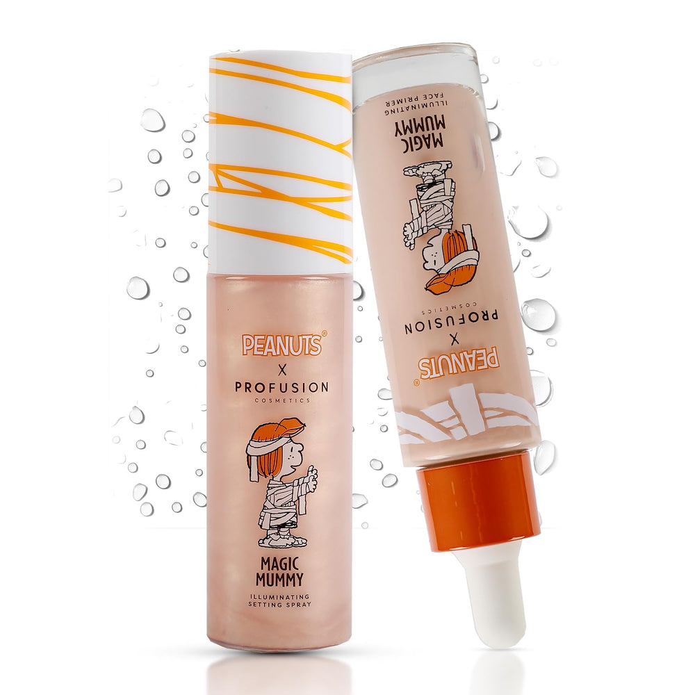 Profusion Cosmetics Peanuts Magic Mummy primer bottle boosts radiant base for flawless makeup