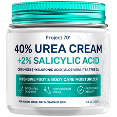 PROJECT 701 Urea Cream bottle close-up shows premium packaging and potency for foot care