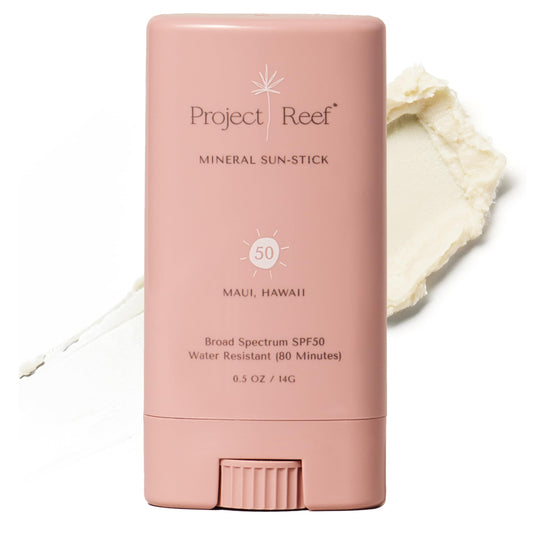 Project Reef SPF 50 mineral sunscreen stick provides compact on-the-go protection.