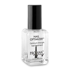 Prolana Nail Optimizer bottle closeup shows a protein-rich formula for stronger nails.