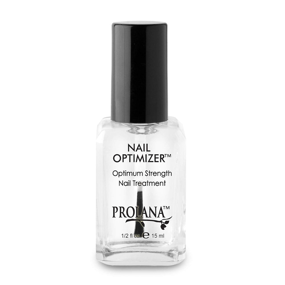 Prolana Nail Optimizer label detail highlights a clear formula with high-gloss finish.