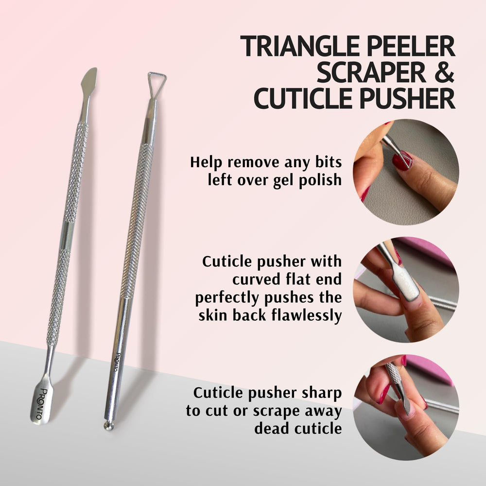 Pronto Nail Scraper helps lift residues for efficient polish removal.