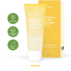 PROOT Calendula Peel Off Mask drying on skin suggests detoxification and purification benefits