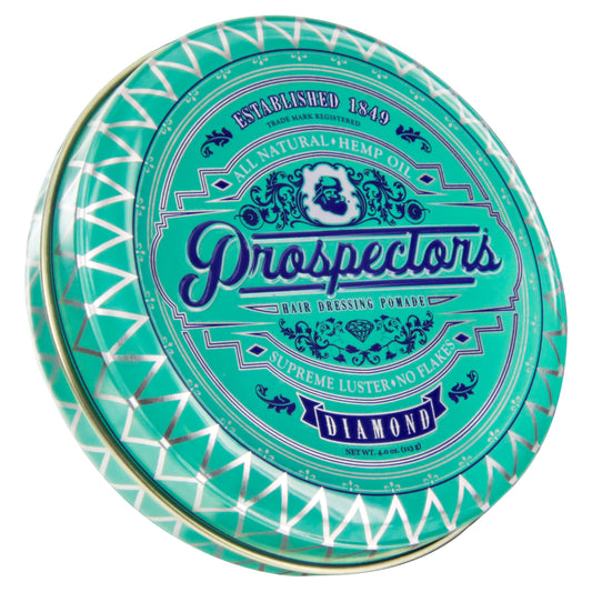 PROSPECTORS Diamond Hair Pomade tin close-up with creamy texture and natural shine.