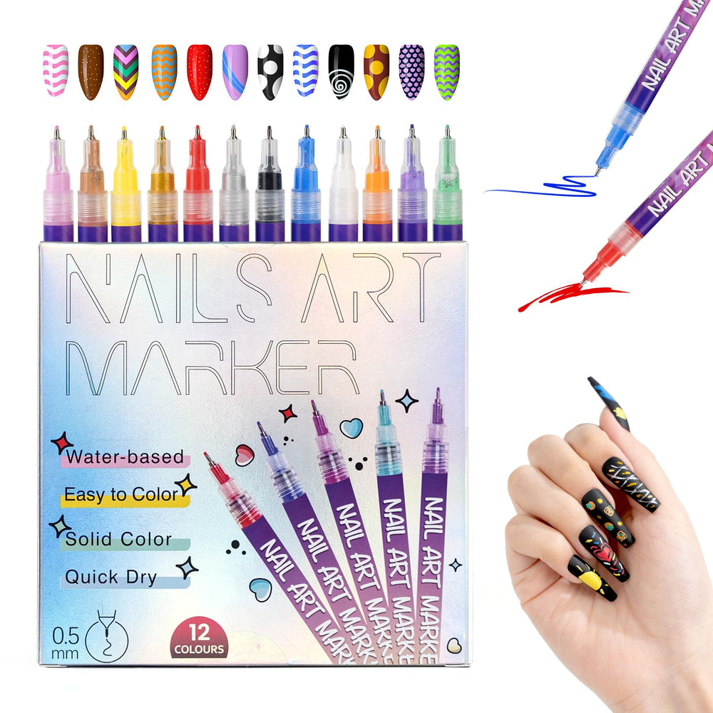 PROTECTMETER Nail Art Pen 12 colors for vibrant at-home designs.