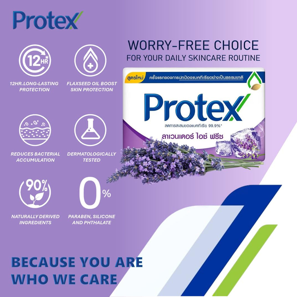 Protex Lavender Ice Freeze bar soap uses natural ingredients for sensitive skin.