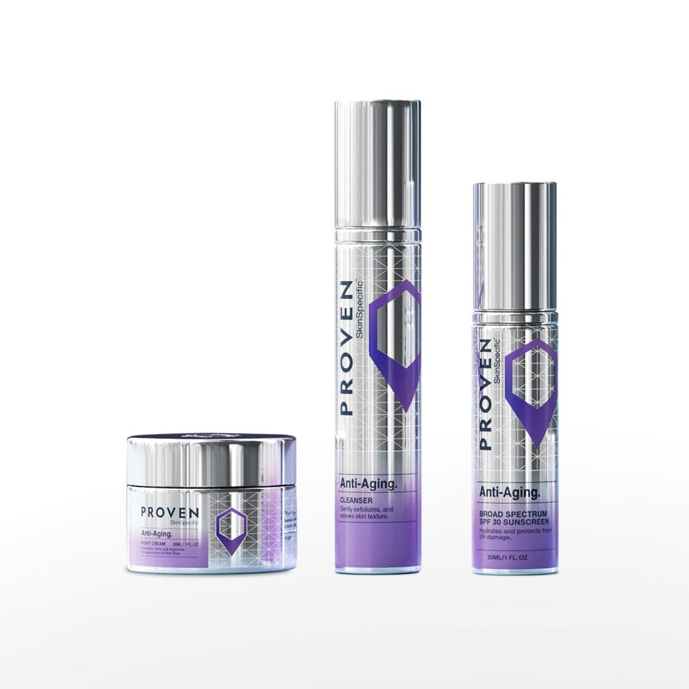 PROVEN SkinSpecific Anti-Aging Cleanser bottle showing a gentle start to your routine for smoother skin