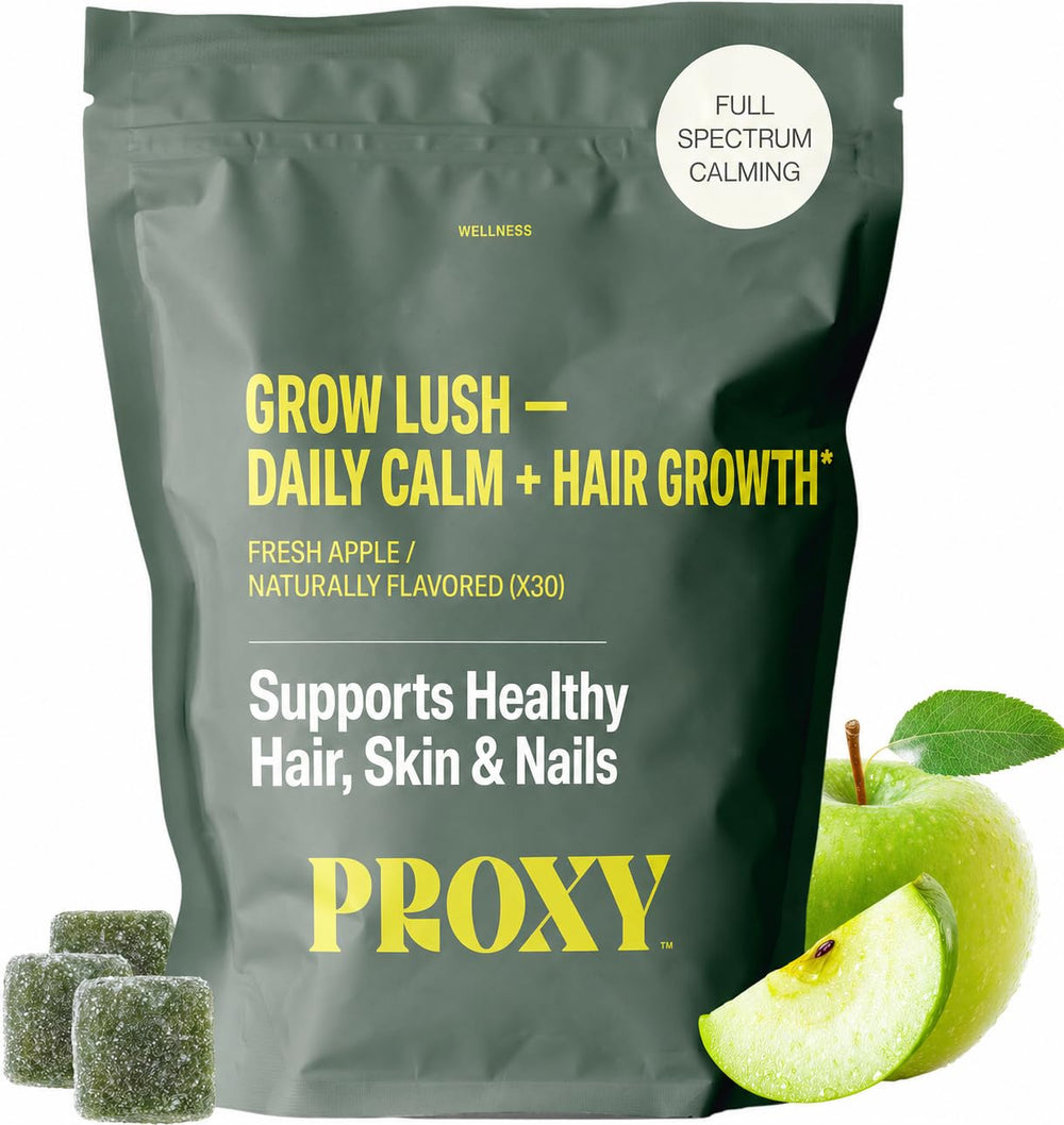 PROXY Hair Growth Gummies bottle front with vegan green apple formula for daily nourishment