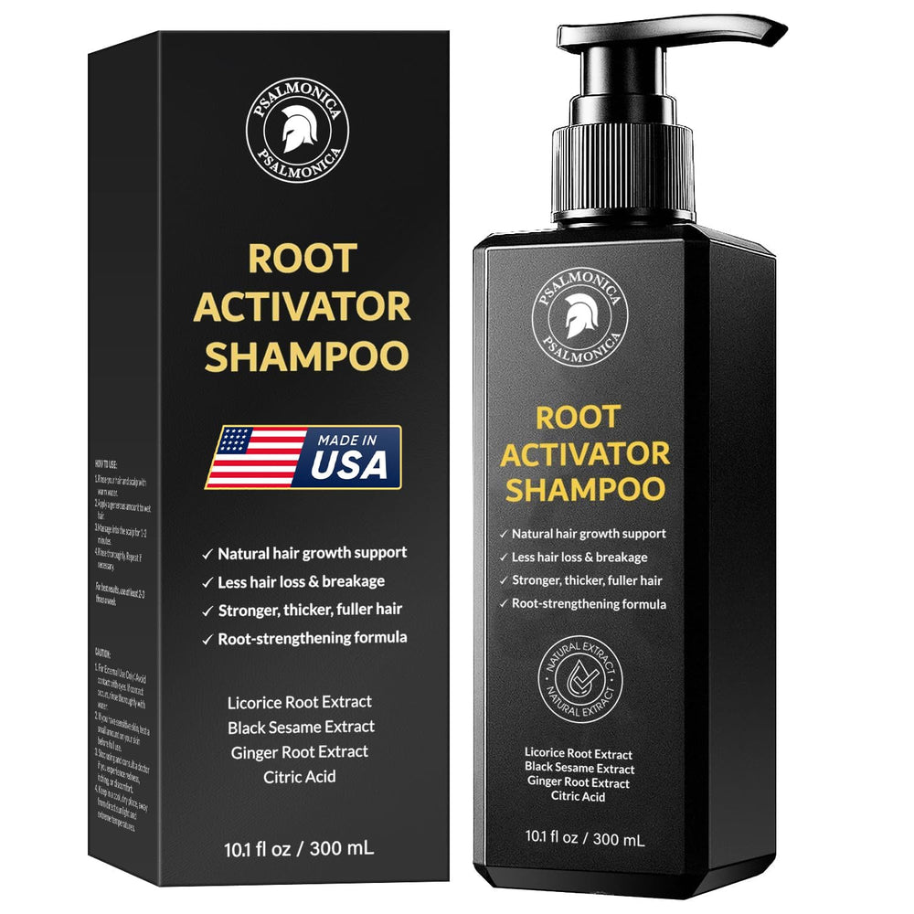 Psalmonica Root Activator Shampoo bottle ready for daily scalp nourishment