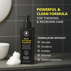 Psalmonica Root Activator applied to scalp demonstrating even distribution.