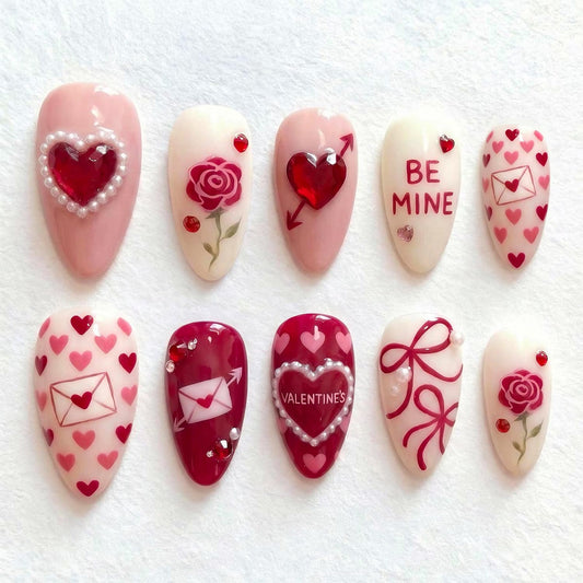 PSBRBAD Valentine press-on nails almond shape for quick salon-like wear at home.