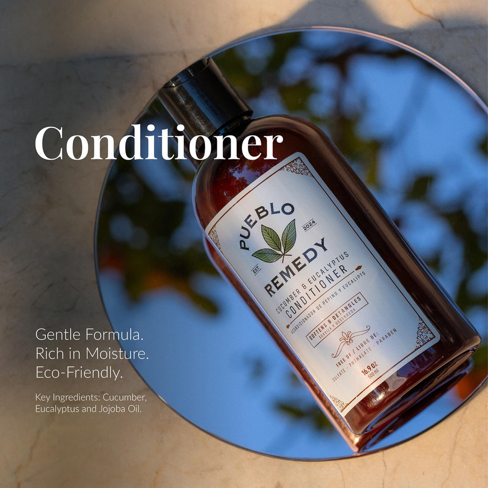 Pump-top dispensing on Pueblo Remedy conditioner for easy application.