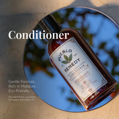 Pump-top dispensing on Pueblo Remedy conditioner for easy application.