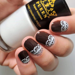 PUEEN nail art designs on fingers with stamping polish.