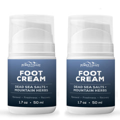Pumice Valley Foot Cream 2-Pack packaging demonstrates convenient relief for dry feet.