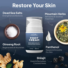 Pumice Valley foot cream texture close-up shows rich hydration for cracked heels.