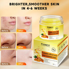 Pumkot Turmeric Kojic Acid Cleansing Pads ingredients illustration highlights turmeric and lemon oils.