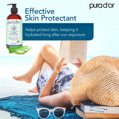 PURA D'OR Aloe Vera Gel applied to skin demonstrates quick absorption.