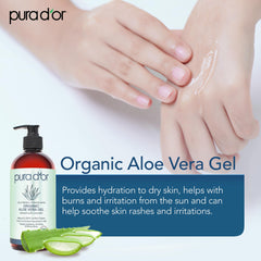 PURA D'OR Aloe Vera Gel used on sun-exposed skin for gentle cooling.