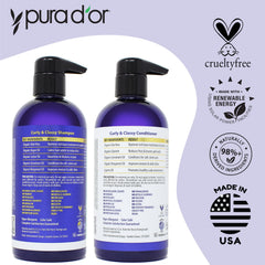 PURA D'OR Curly & Classy conditioner ingredients featuring Aloe Vera and Glycerin for frizz reduction.