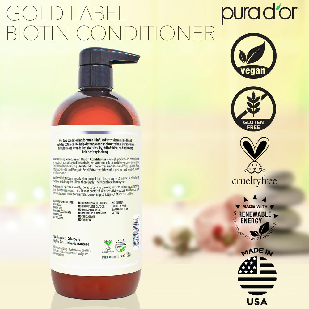 PURA D'OR packaging label emphasizes cruelty-free and sulfate-free benefits.