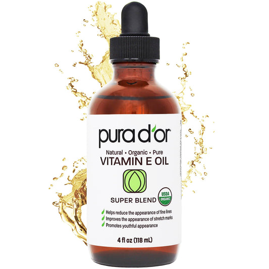 PURA D'OR Vitamin E oil bottle with argan for quick hydration and glow.