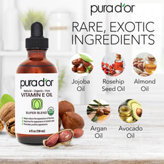 PURA D'OR Vitamin E oil nourishes hair ends for softness and shine.